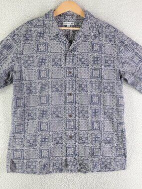 Reyn Spooner X Uniqlo Shirt Mens Large Blue White Geometric Button Up Camp